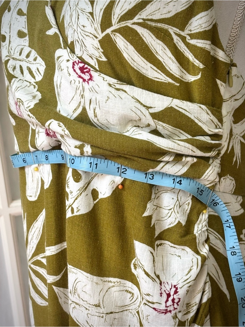 Zara Olive Floral Linen Blend Halter Twist Front Midi Dress L - Picture 12 of 12